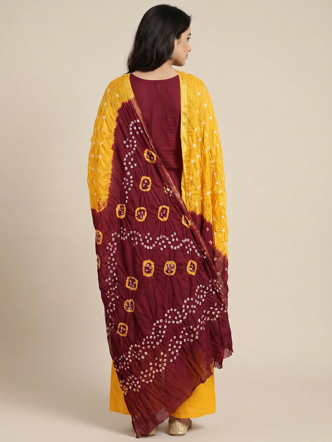 Maroon Bandhani Printed Pure Cotton Dress Material - Image 3