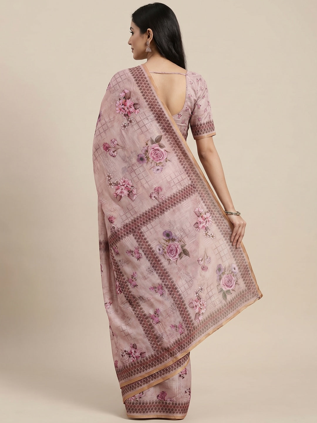 Mauve Floral Printed Pure Cotton Saree - Image 2