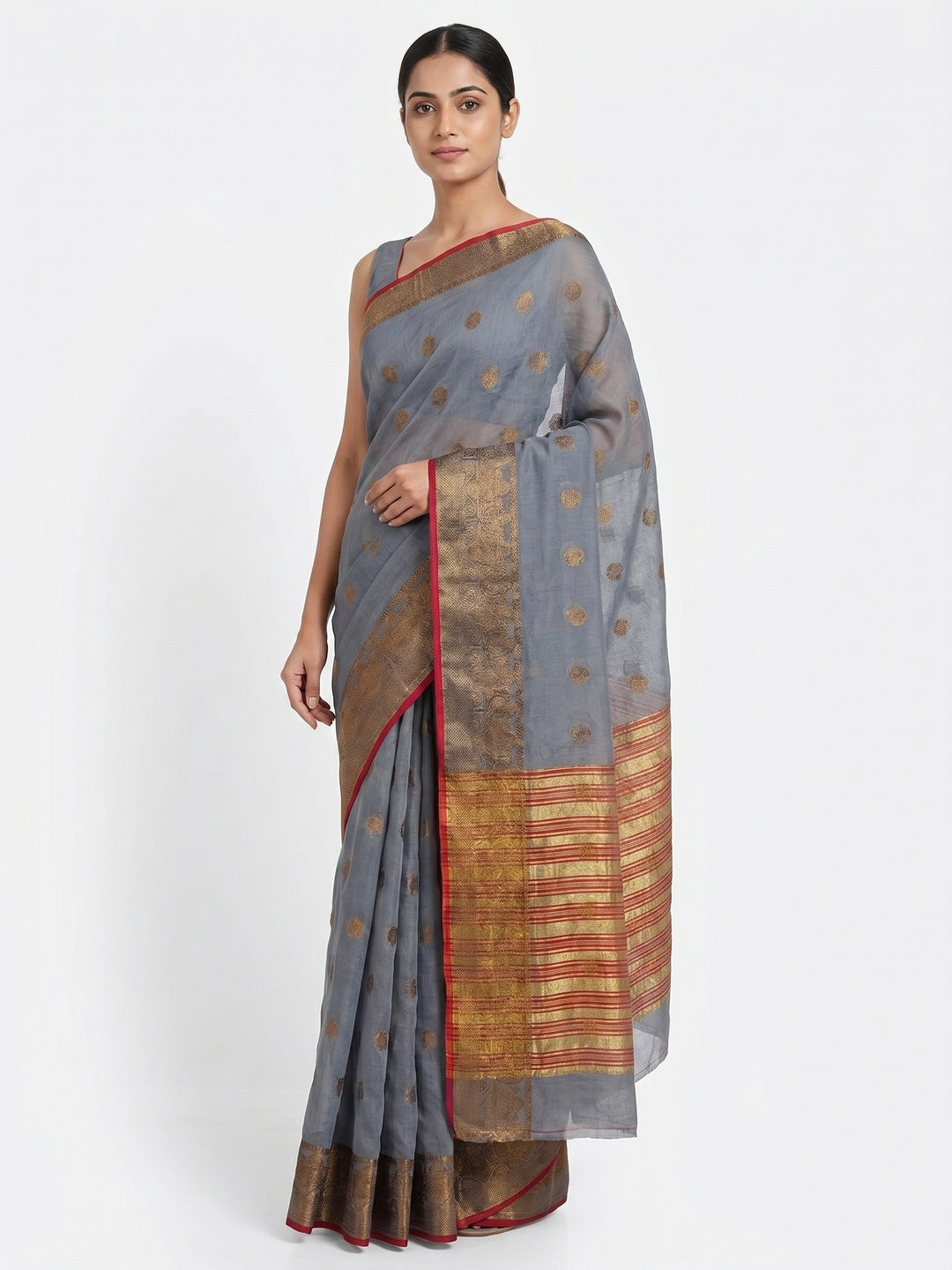 Grey Woven Linen Saree - Image 1