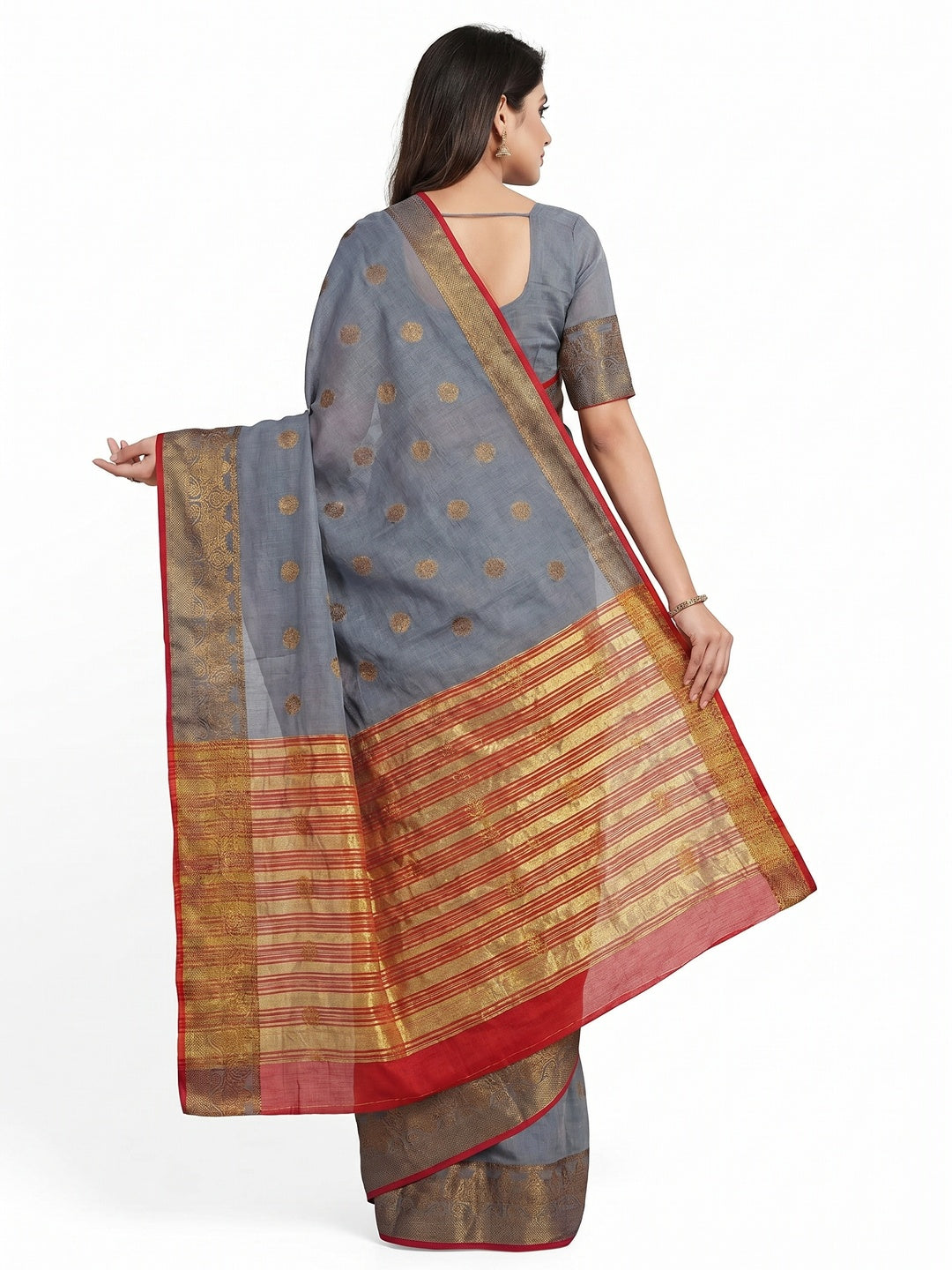 Grey Woven Linen Saree - Image 2