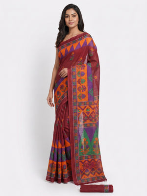 Multicolour Floral Printed Pure Cotton Saree - Image 1