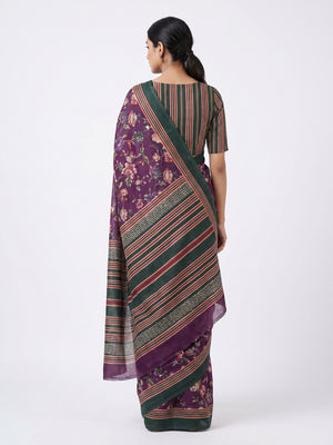 Multicolour Floral Printed Pure Cotton Saree - Image 2