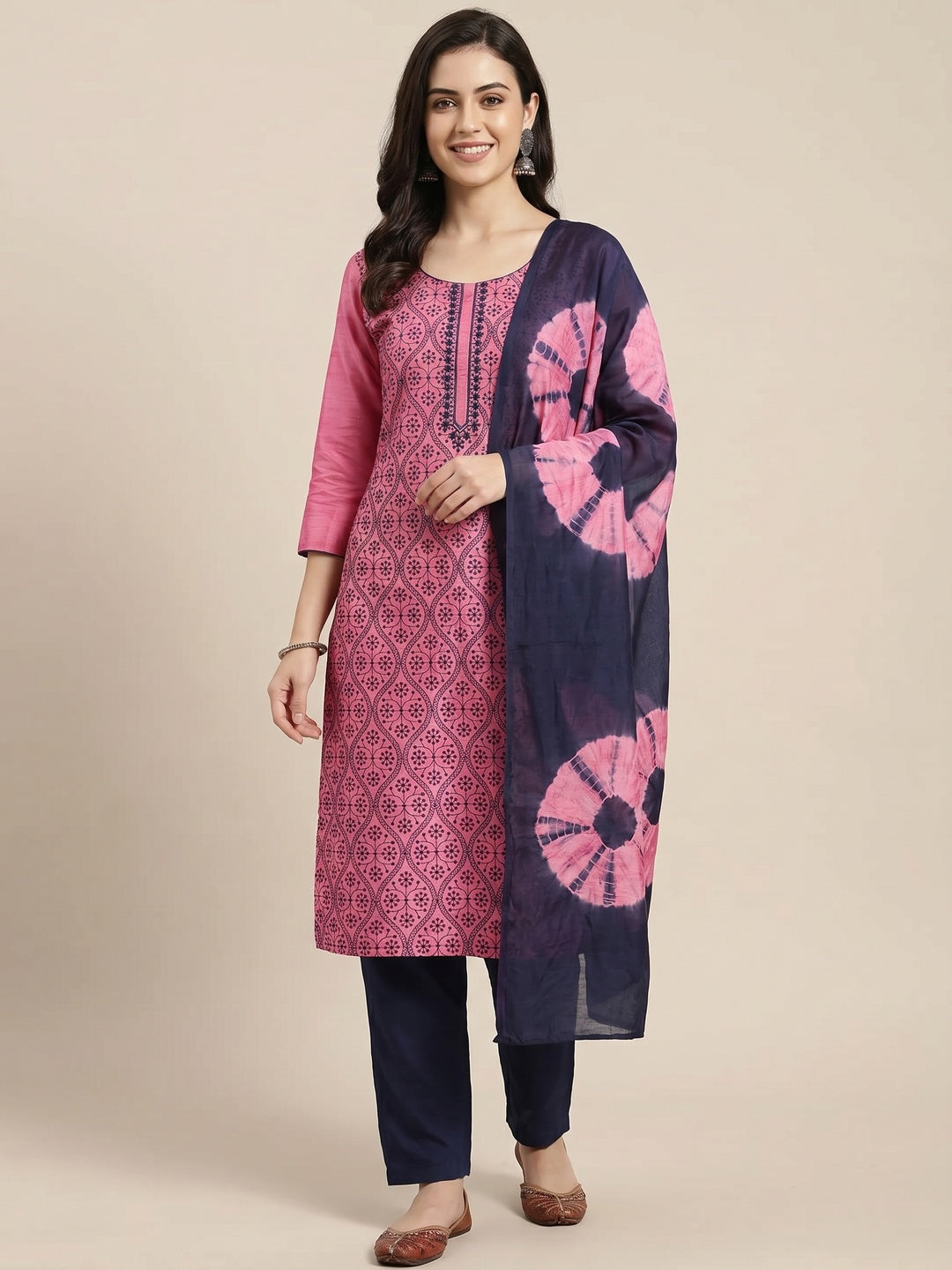 Pink Embroidered Pure Silk Dress Material - Image 1