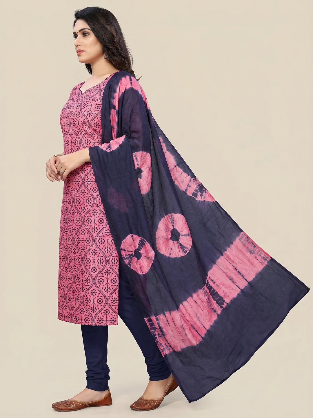 Pink Embroidered Pure Silk Dress Material - Image 3
