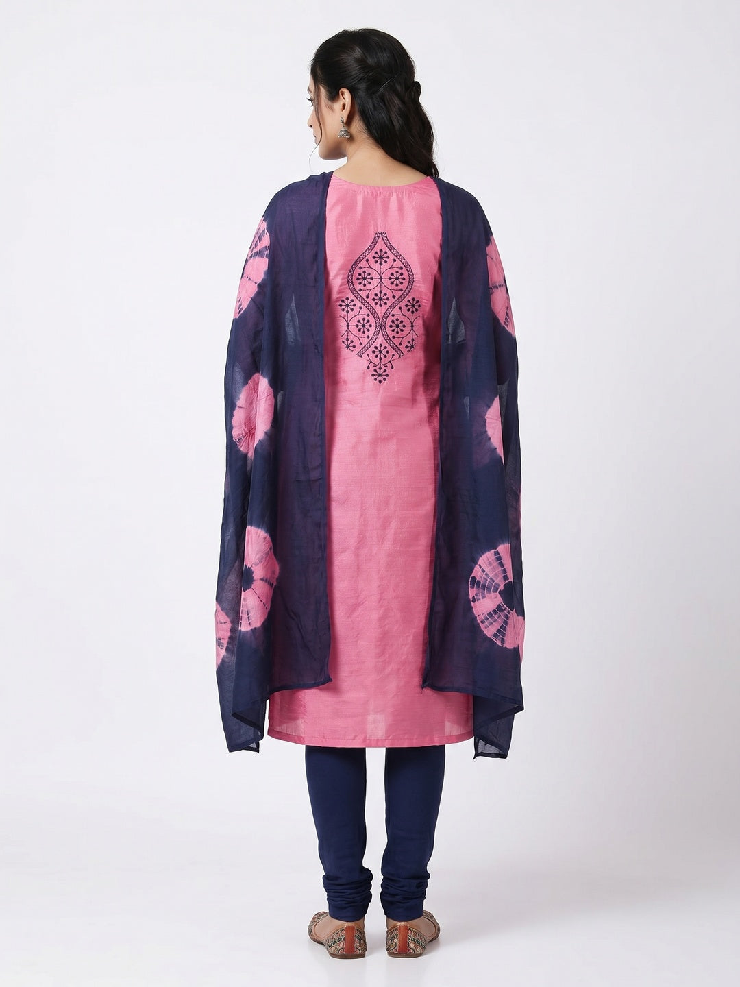 Pink Embroidered Pure Silk Dress Material - Image 2