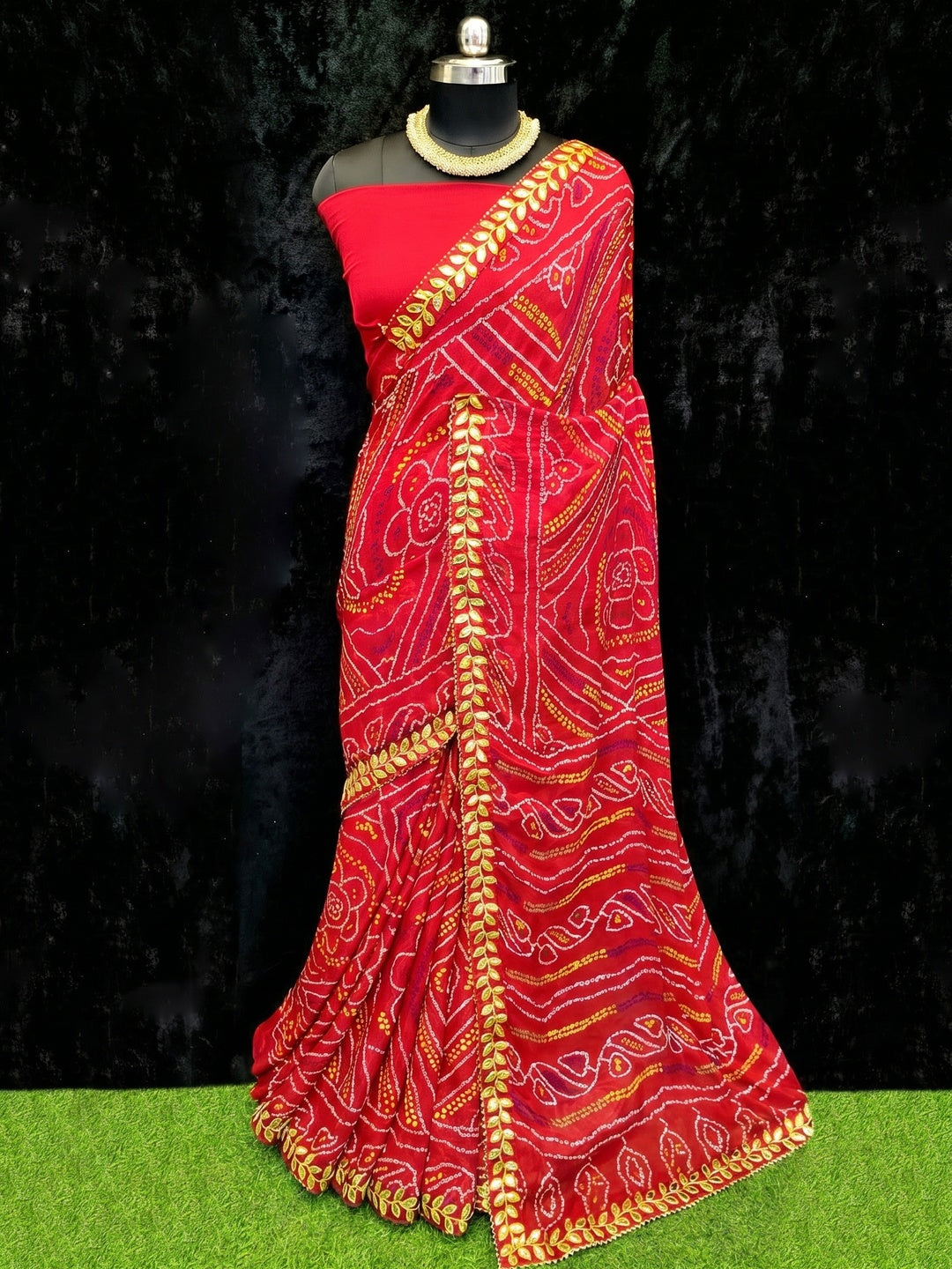Red Festive Wear Bandhani Printed Georgette Saree - Image 1