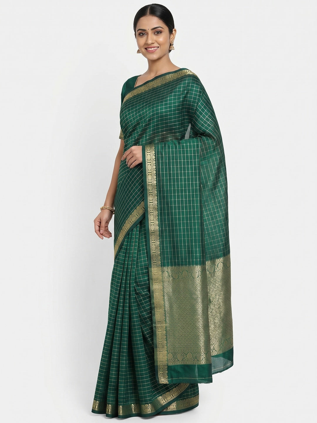 Classy Dark Green Colored Festive Wear Woven Silk Saree - Image 1