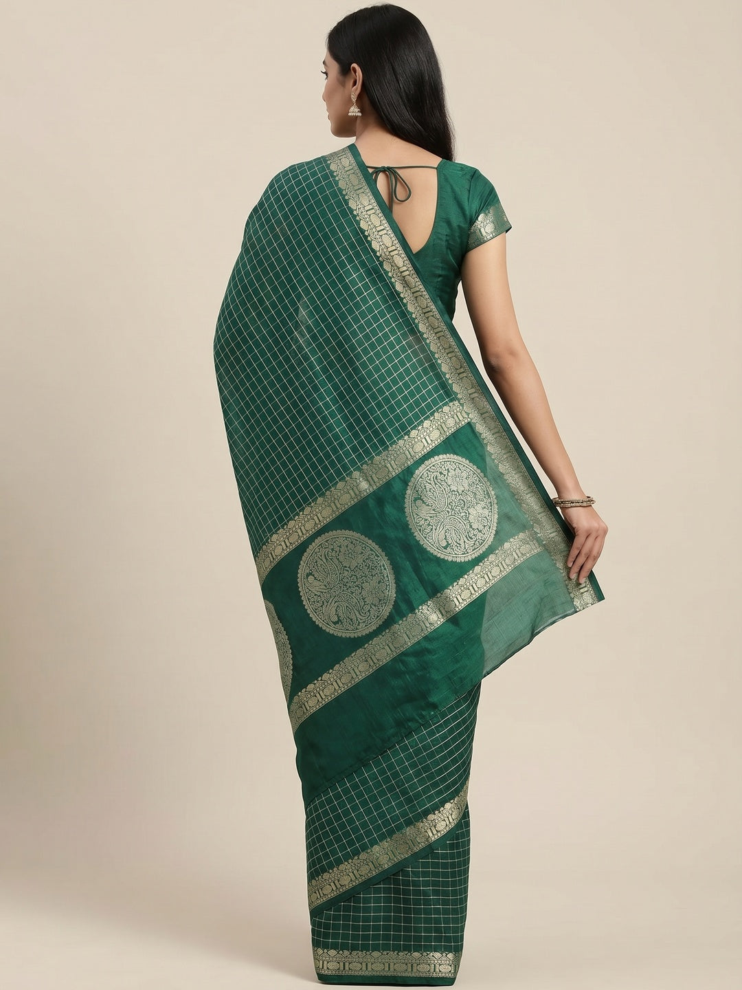 Classy Dark Green Colored Festive Wear Woven Silk Saree - Image 3