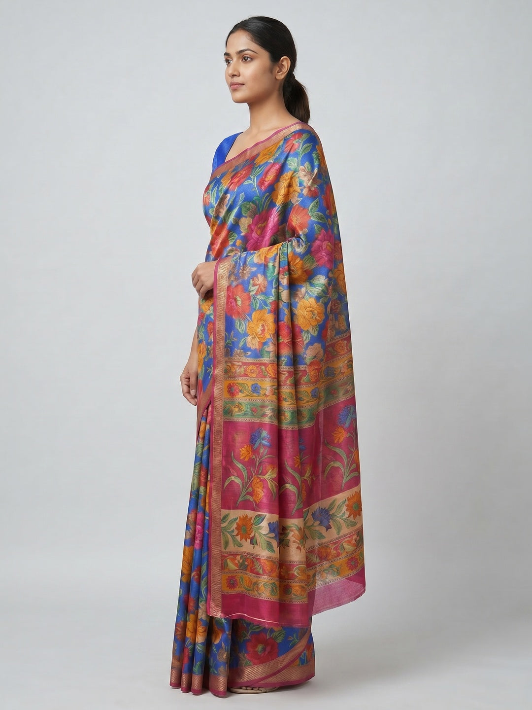 Multicolor Bhagalpuri Silk Saree with Elegant Floral Prints - Image 2
