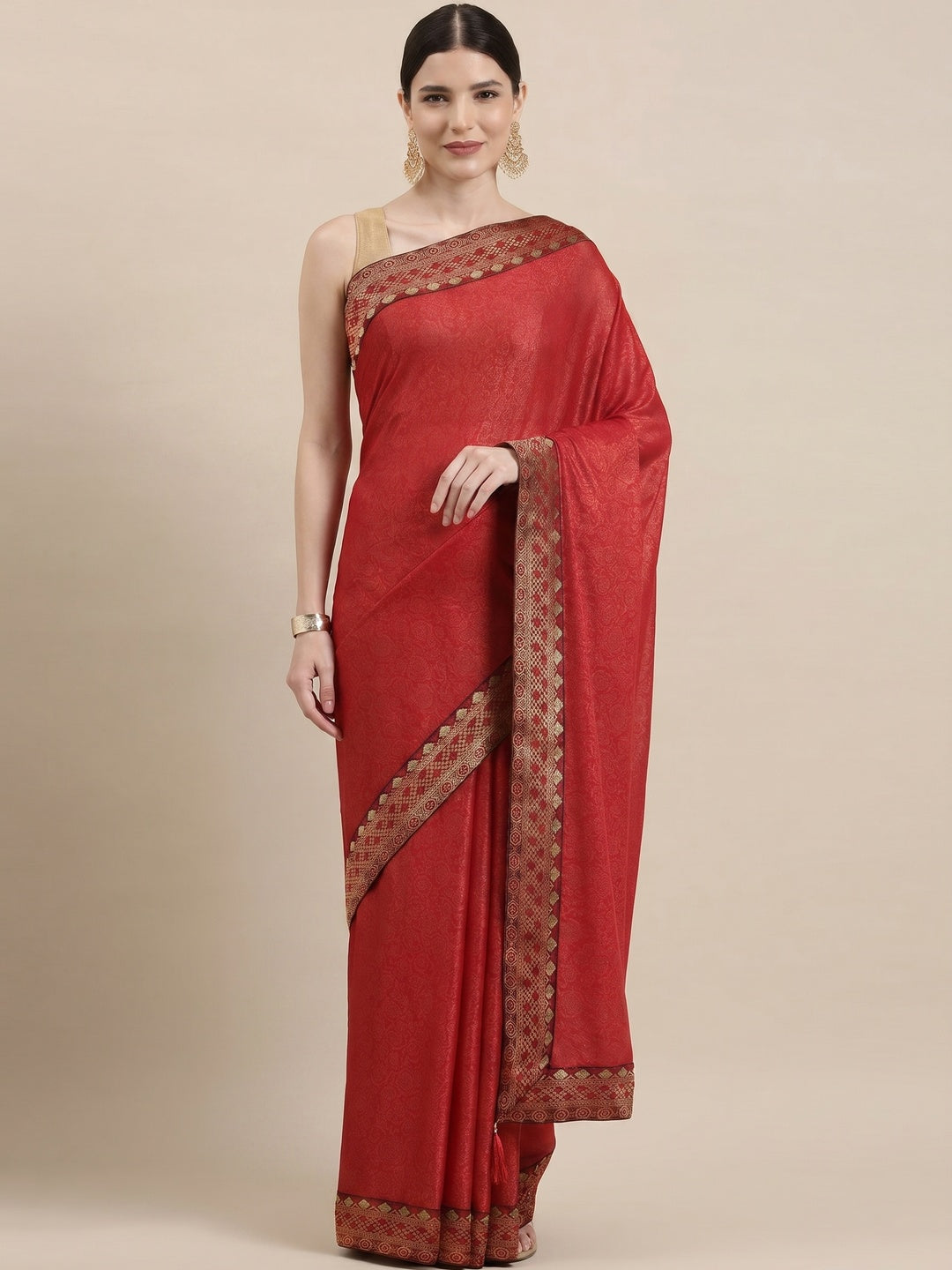 Elegant Maroon Art Silk Saree with Intricate Border by Peachmode - Image 4