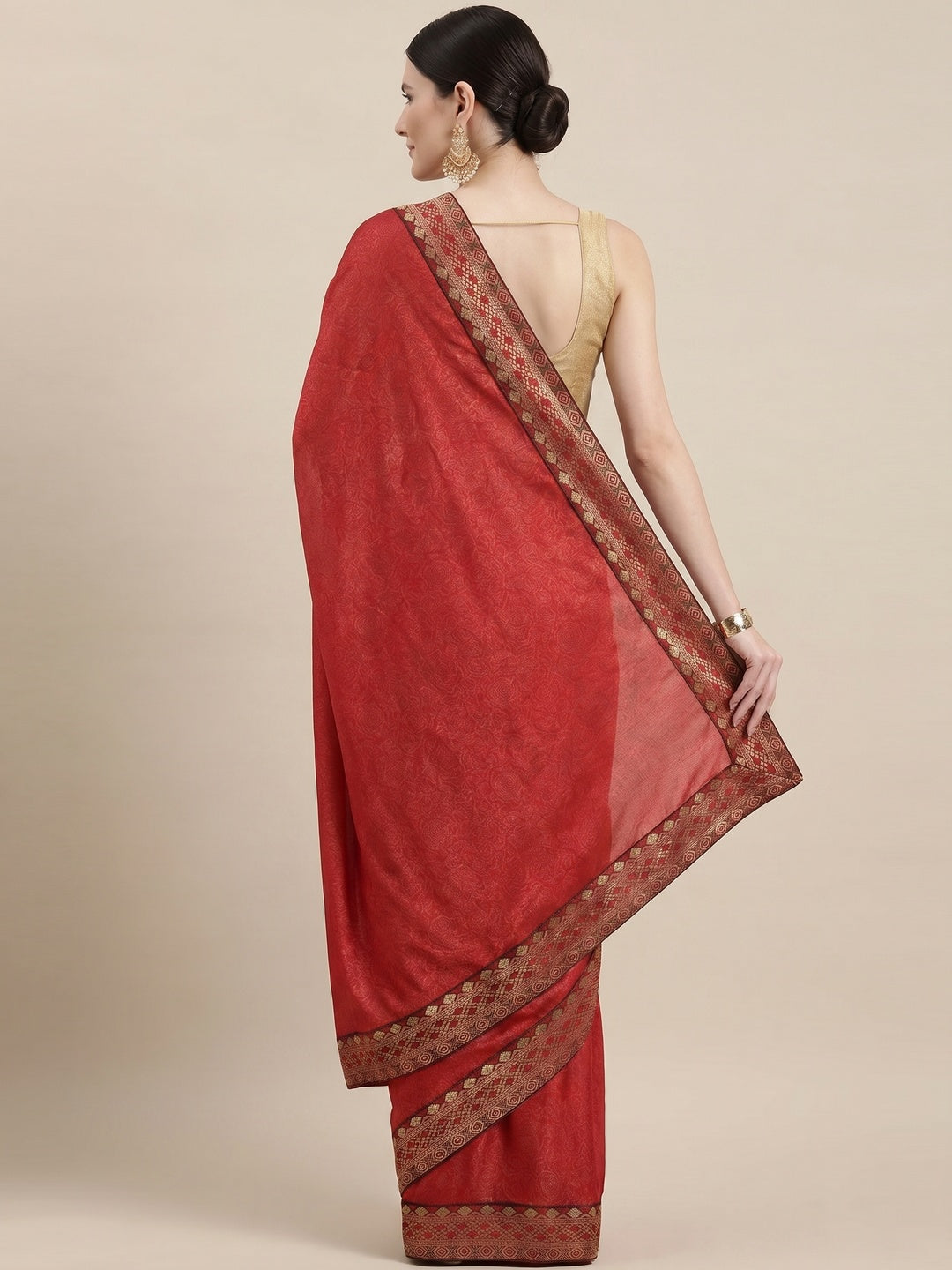 Elegant Maroon Art Silk Saree with Intricate Border by Peachmode - Image 3