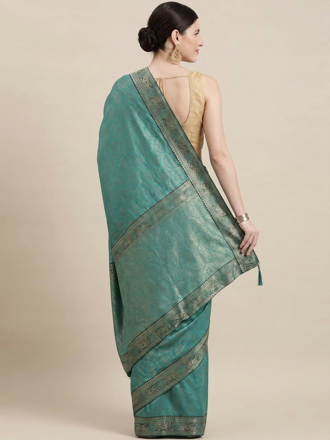 Elegant Turquoise Art Silk Saree with Traditional Zari Border - Image 2