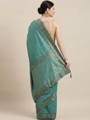 Elegant Turquoise Art Silk Saree with Traditional Zari Border - Image 2