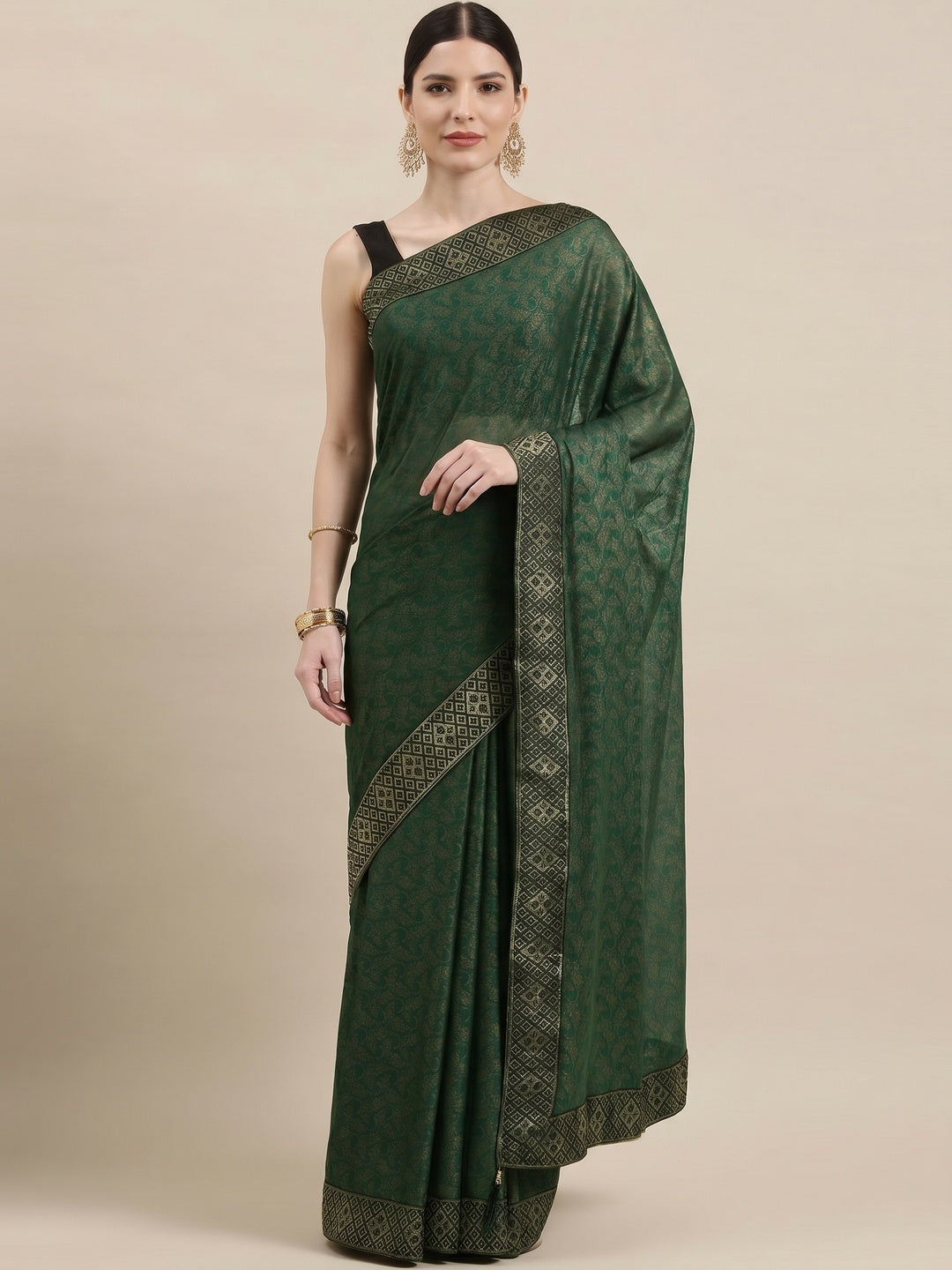 Elegant Green Art Silk Saree with Traditional Border by Besan Barfi-3 - Image 1
