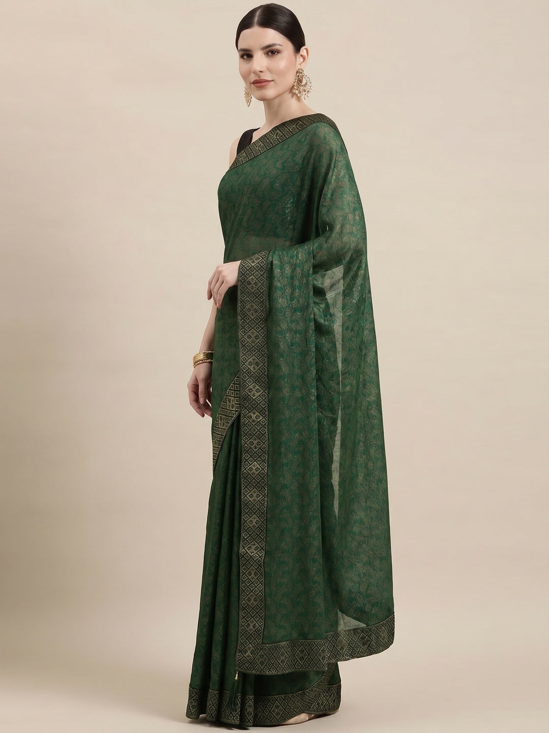 Elegant Green Art Silk Saree with Traditional Border by Besan Barfi-3 - Image 2