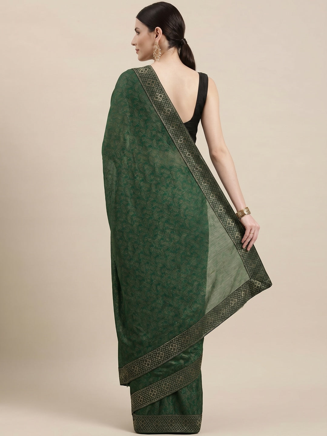 Elegant Green Art Silk Saree with Traditional Border by Besan Barfi-3 - Image 3