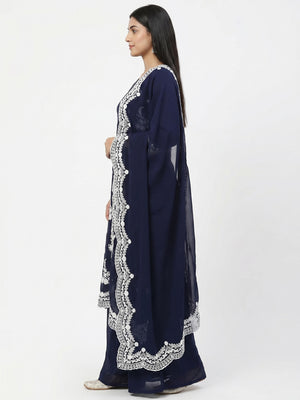 Blue Embroidered Georgette Dress Material - Image 1