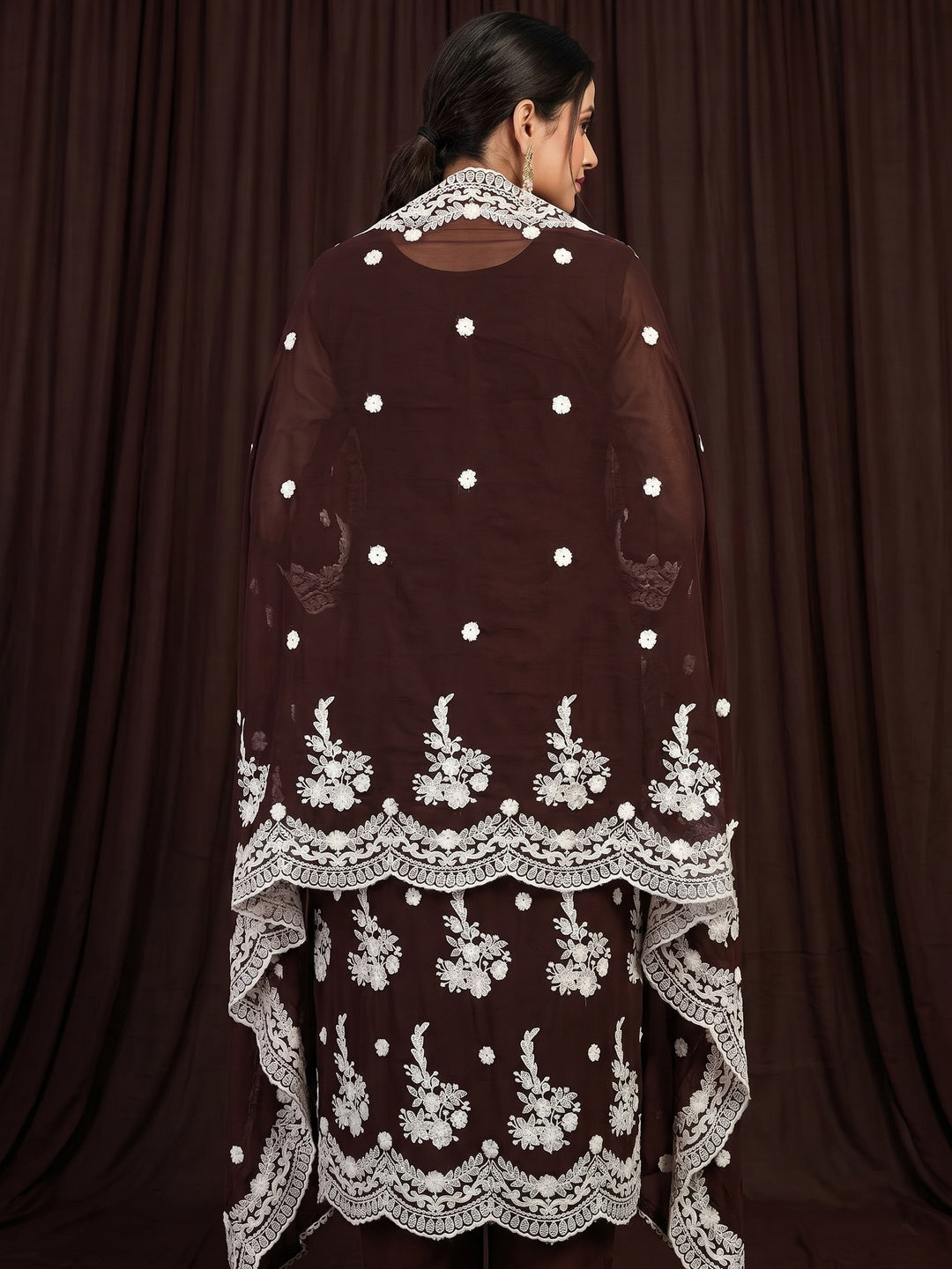 Coffee Brown Embroidered Georgette Dress Material - Image 3