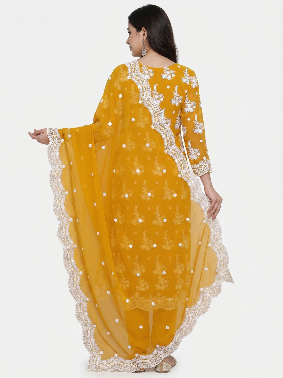 Mustard Embroidered Georgette Dress Material - Image 2