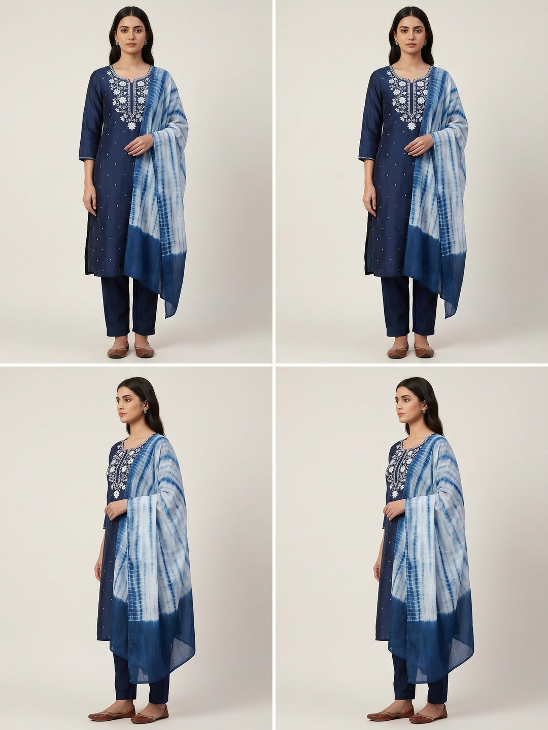 Blue Floral Embroidered Cotton Silk Dress Material - Image 2