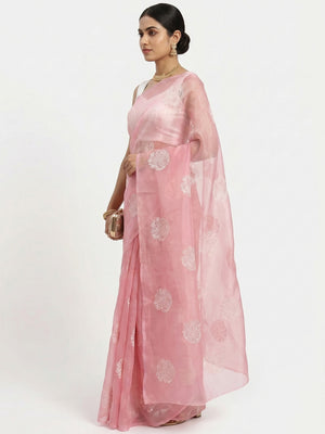 Light Pink Embroidered Organza Saree - Image 2