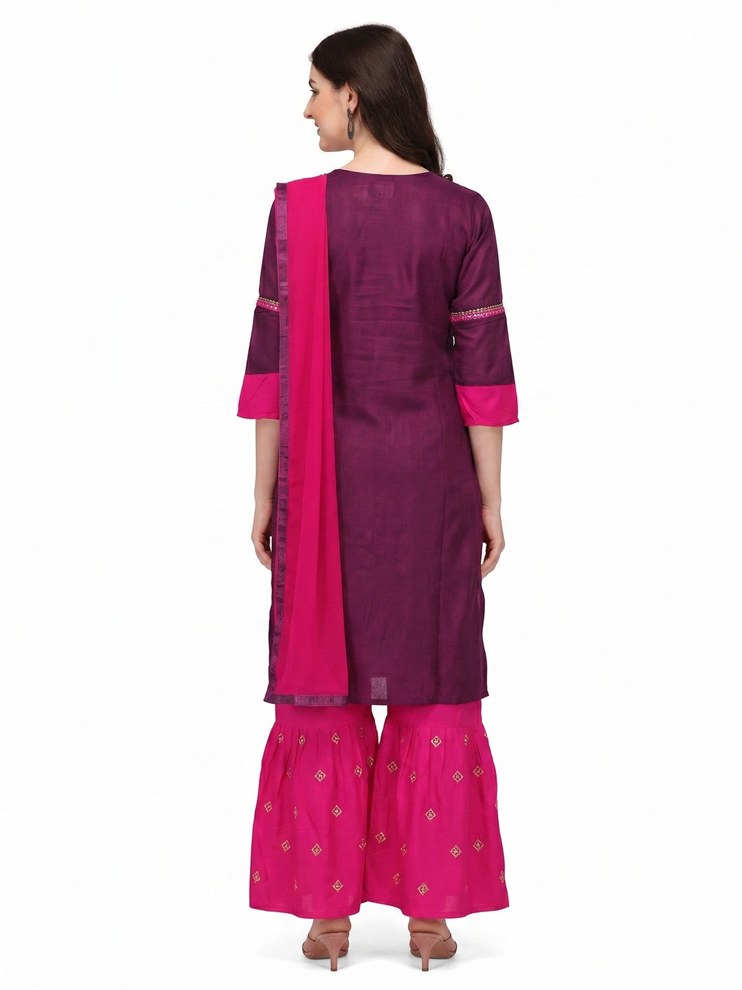 Wine Embroidered Rayon Palazzo Suit - Image 1