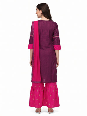 Wine Embroidered Rayon Palazzo Suit - Image 1