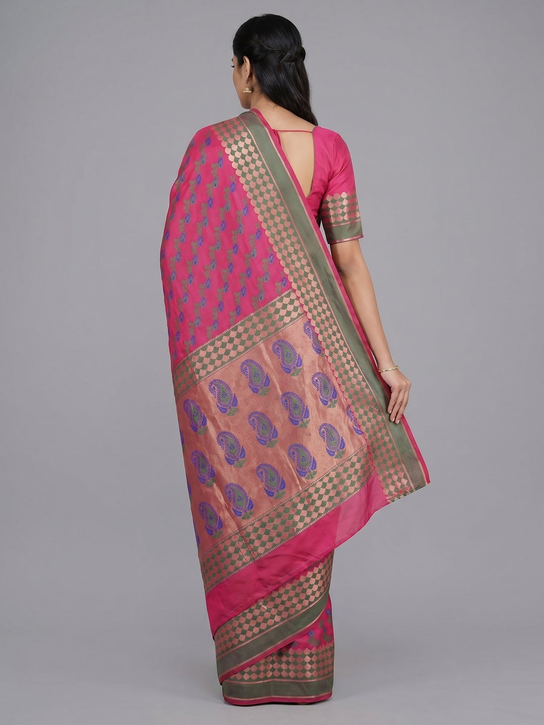 Pink Printed Banarasi Silk Saree - Image 2
