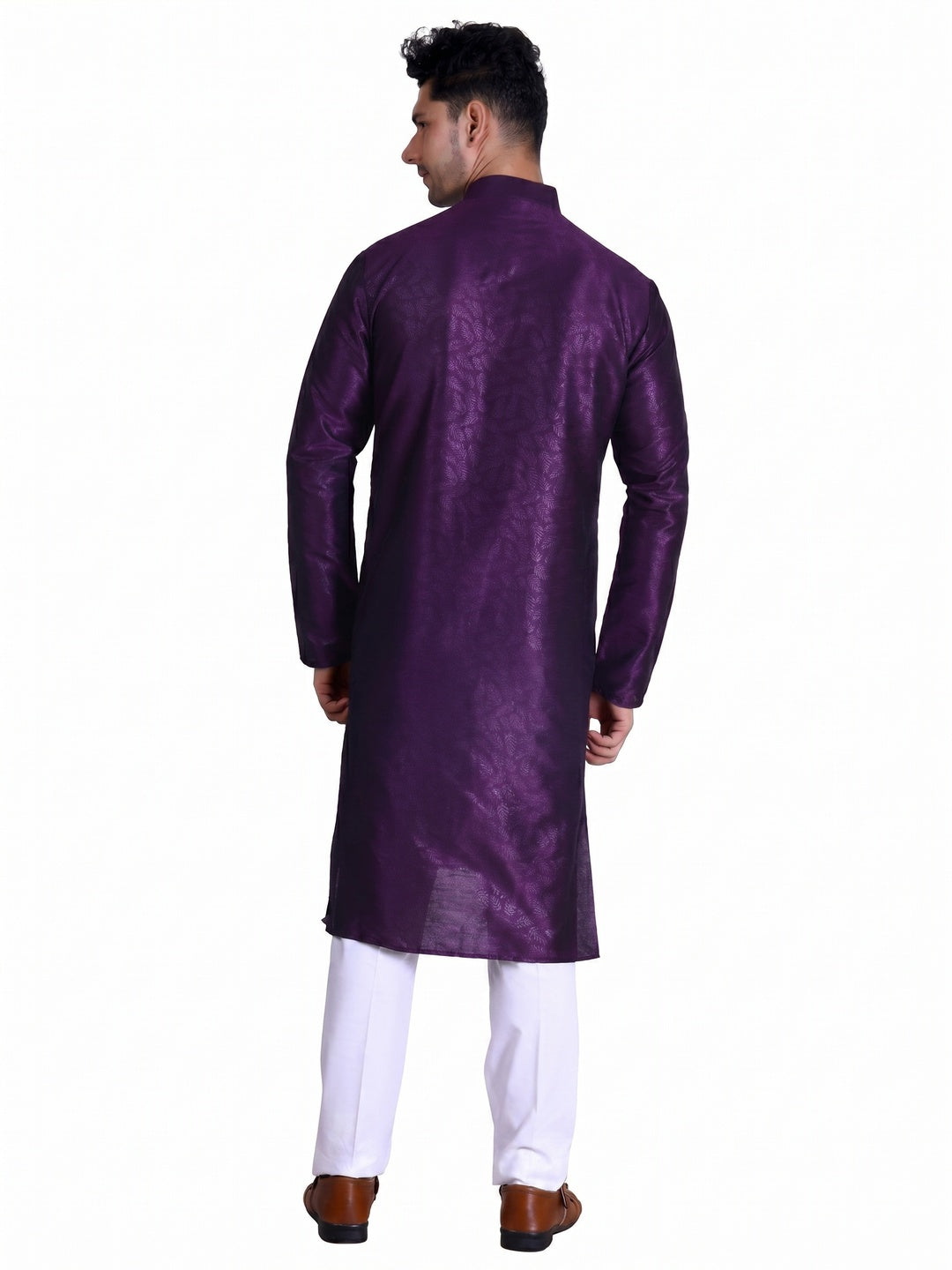 Wine Printed Art Silk Men's Kurta Pyjama Set - Image 2