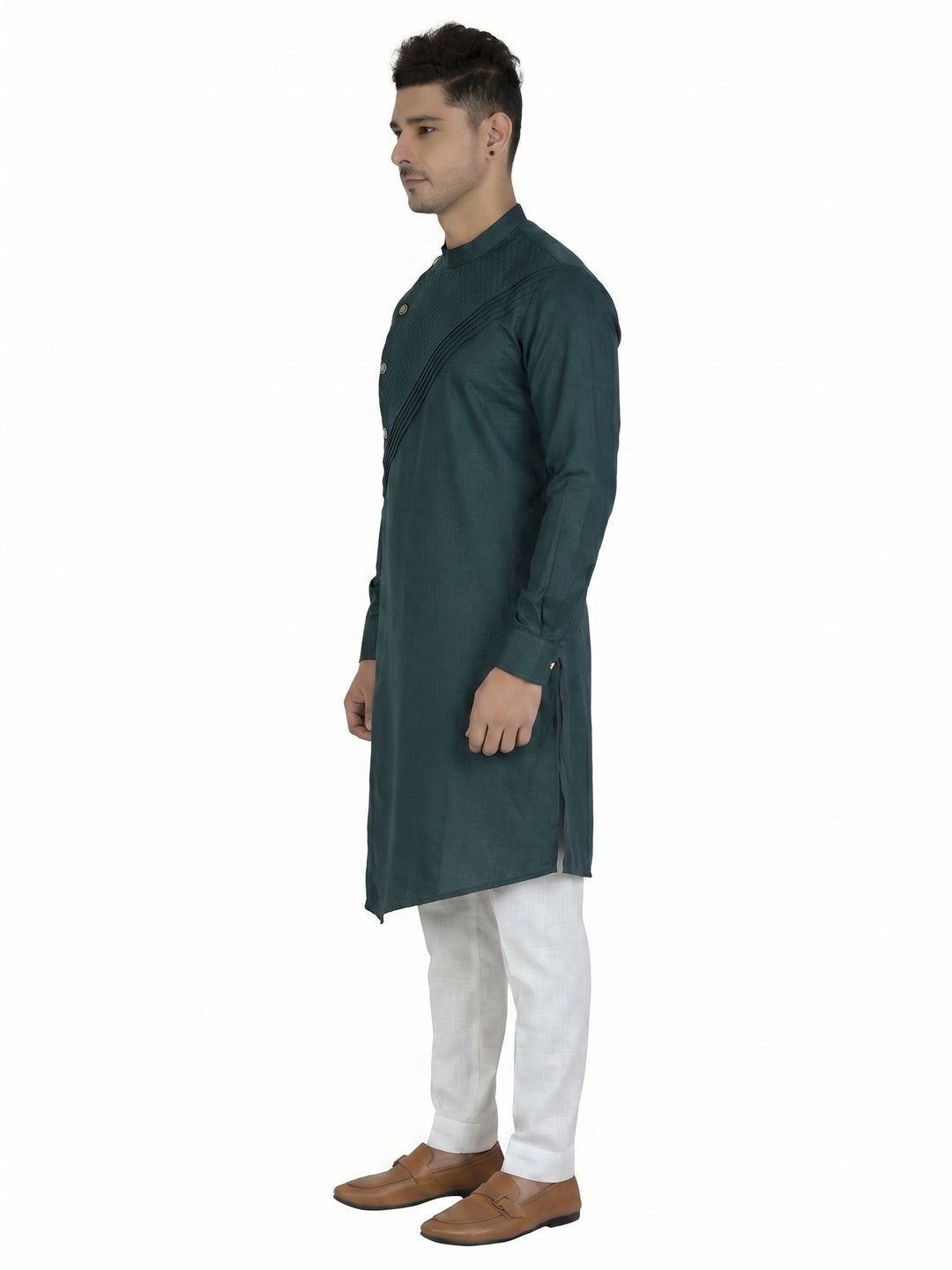 Grey Embroidered Cotton Blend Men's Kurta Pyjama Set - Image 1