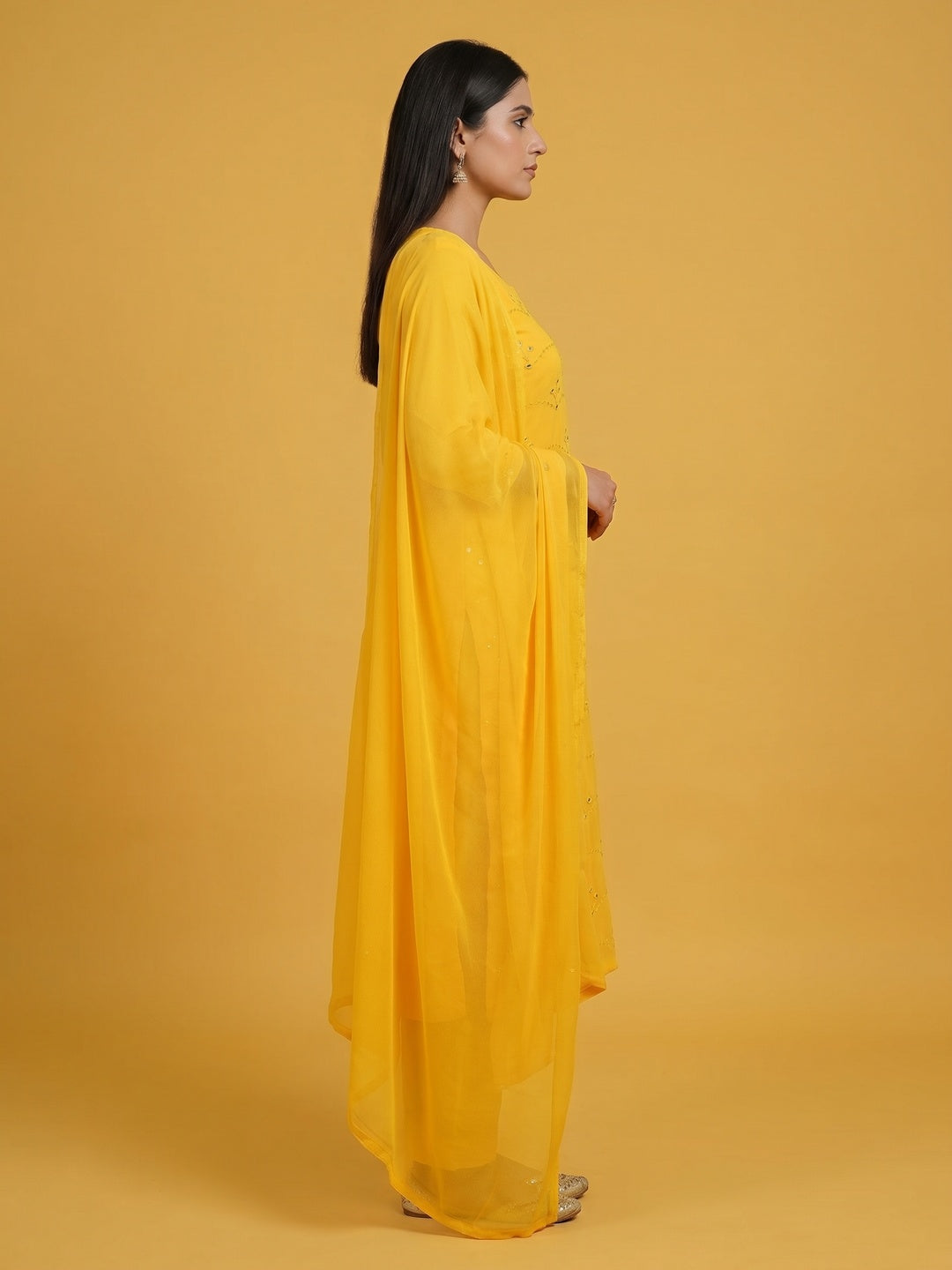 Yellow Embellished With Embroidered Georgette Dress Material - Image 2