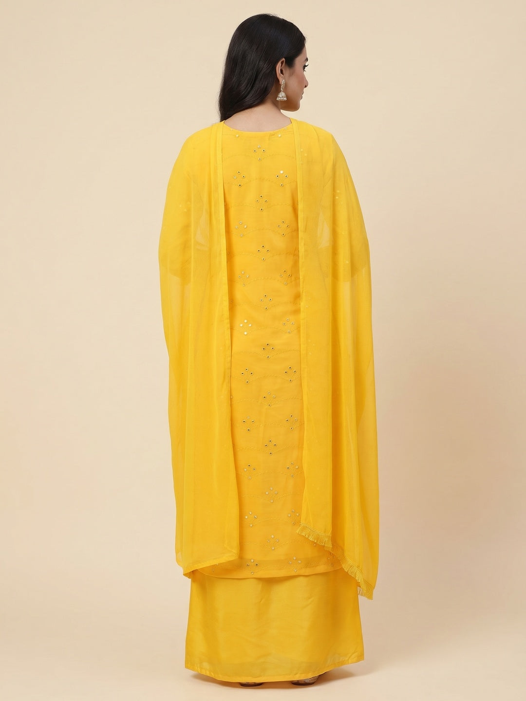 Yellow Embellished With Embroidered Georgette Dress Material - Image 3