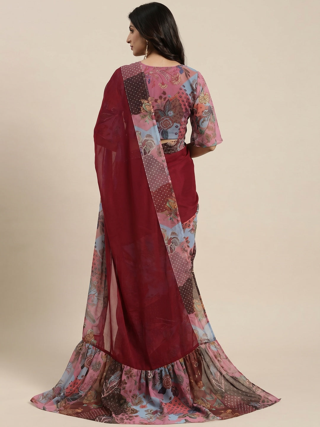 Maroon Printed Georgette Saree - Image 2