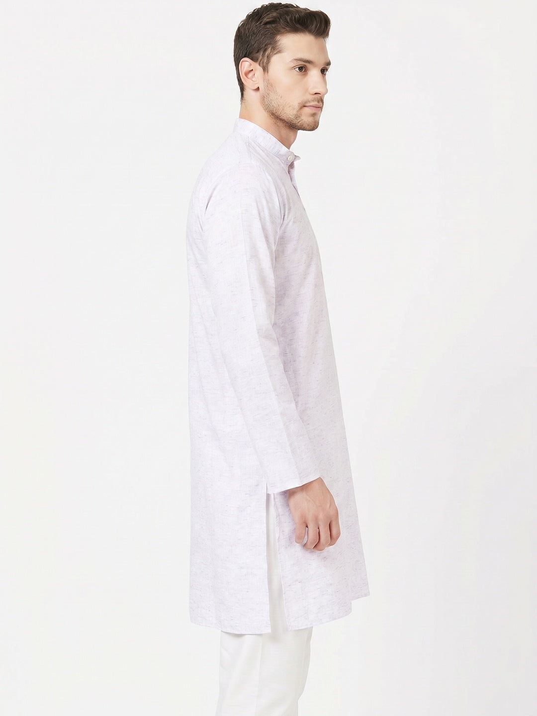 Light Lavender Colored Festive Wear Cotton Kurta - Image 1