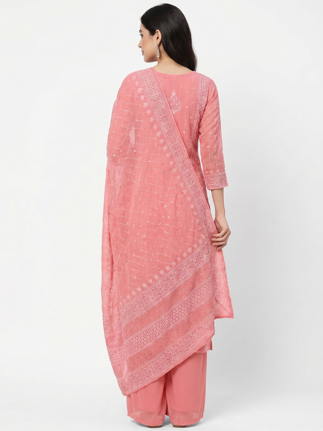 Gajari Lucknowi Embroidered Georgette Dress Material - Image 2