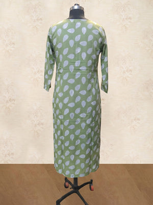 Green Floral Printed Rayon Kurti - Image 1