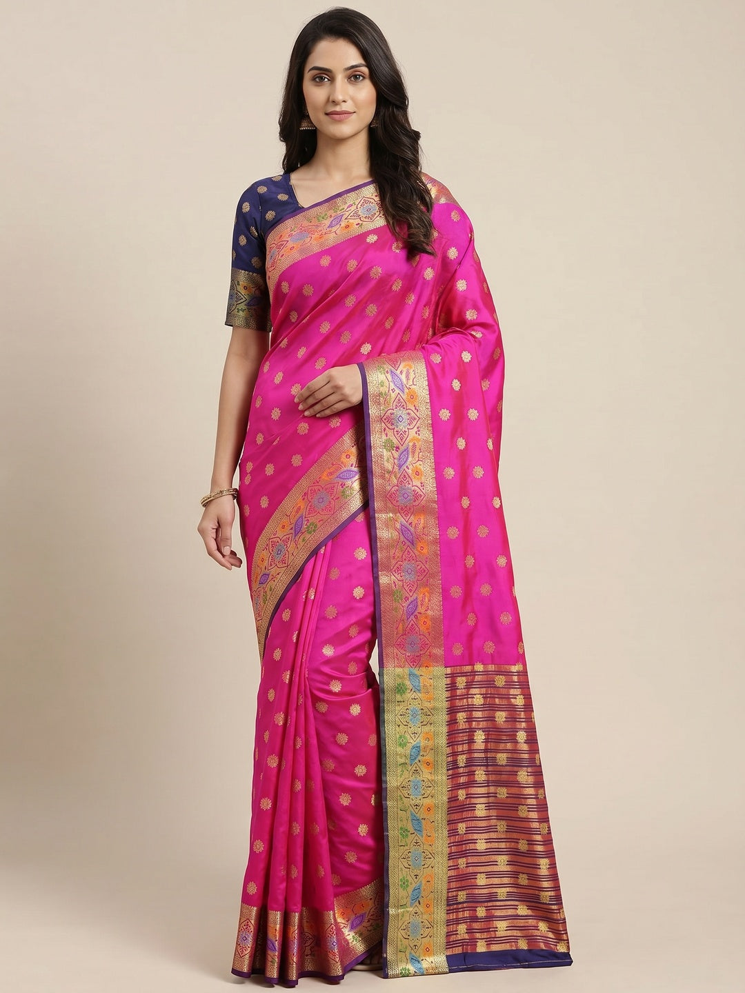Rani Pink Woven Art Silk Saree - Image 1