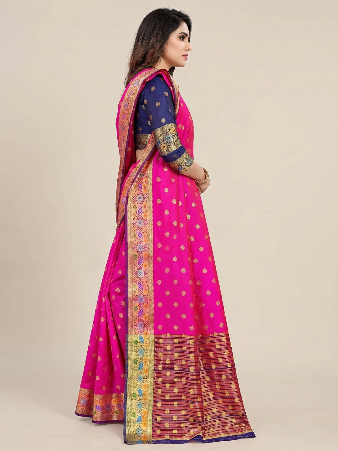 Rani Pink Woven Art Silk Saree - Image 2