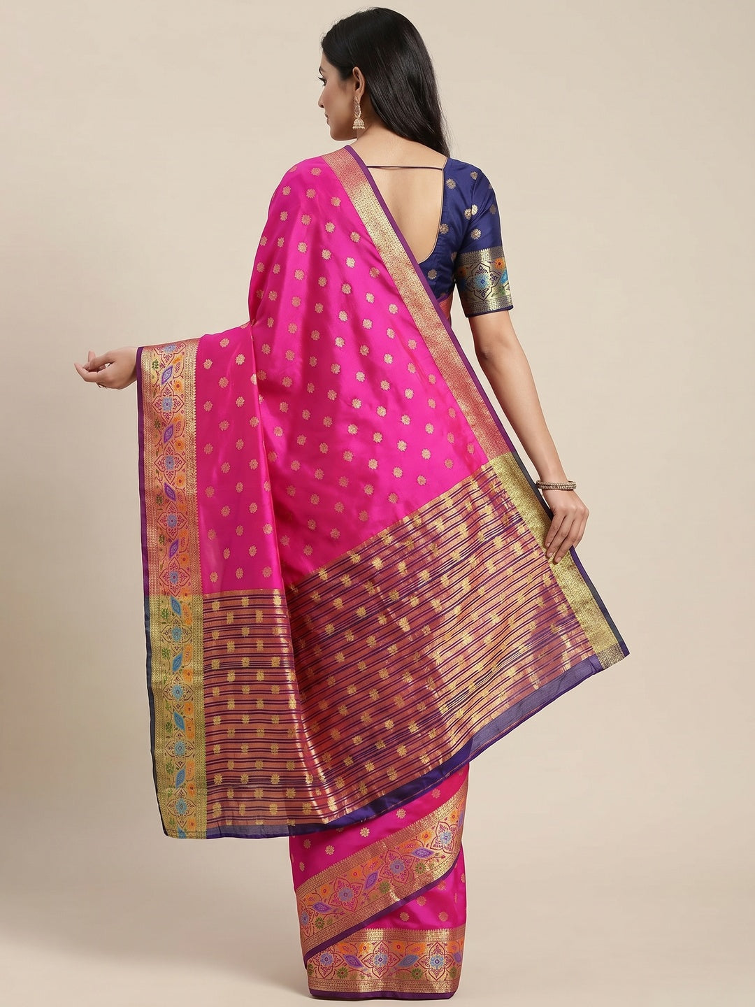 Rani Pink Woven Art Silk Saree - Image 3