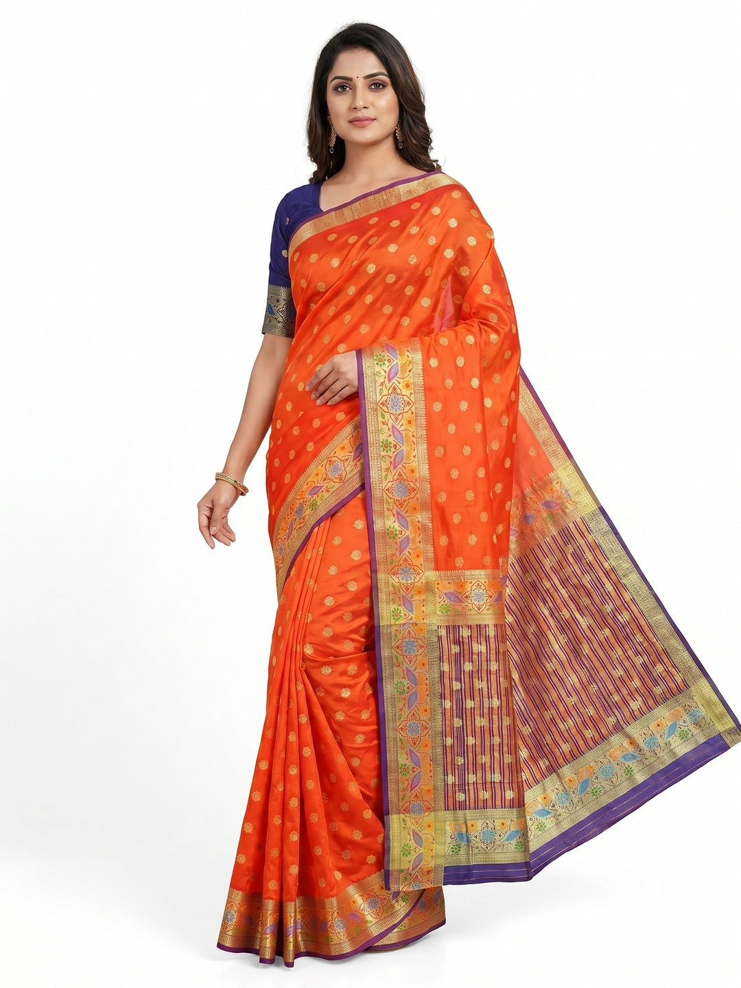 Orange Woven Art Silk Saree - Image 1