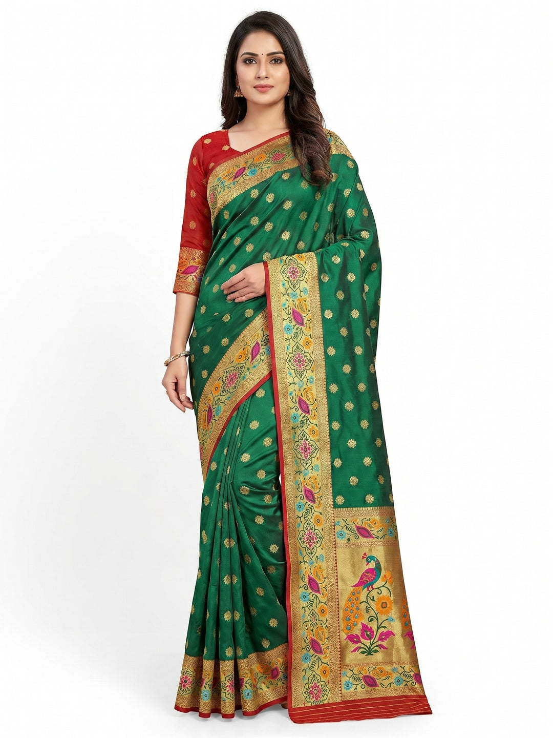 Green Woven Art Silk Saree - Image 1