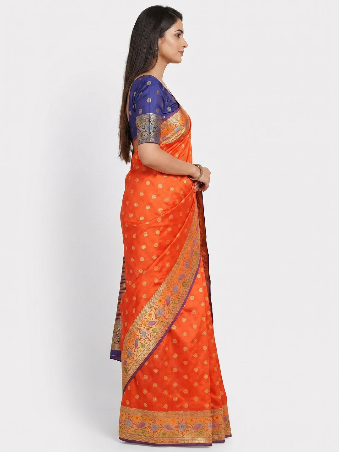 Orange Woven Art Silk Saree - Image 3