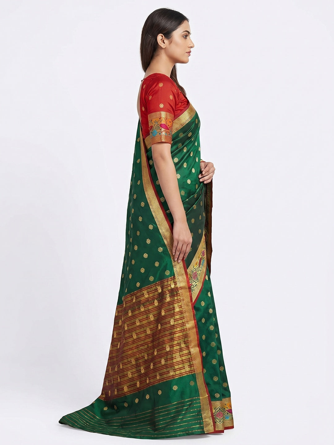Green Woven Art Silk Saree - Image 3
