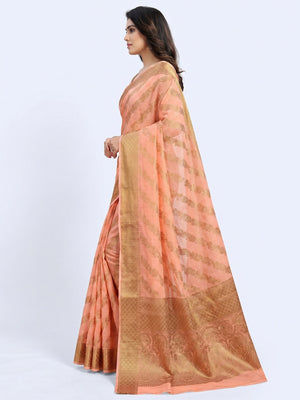 Peach Woven Cotton Blend Saree - Image 1