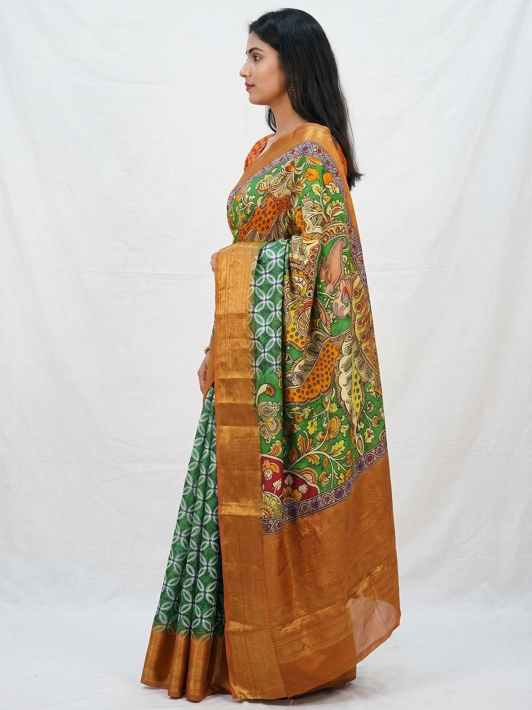 Green Digital Printed Khaadi Saree - Image 2