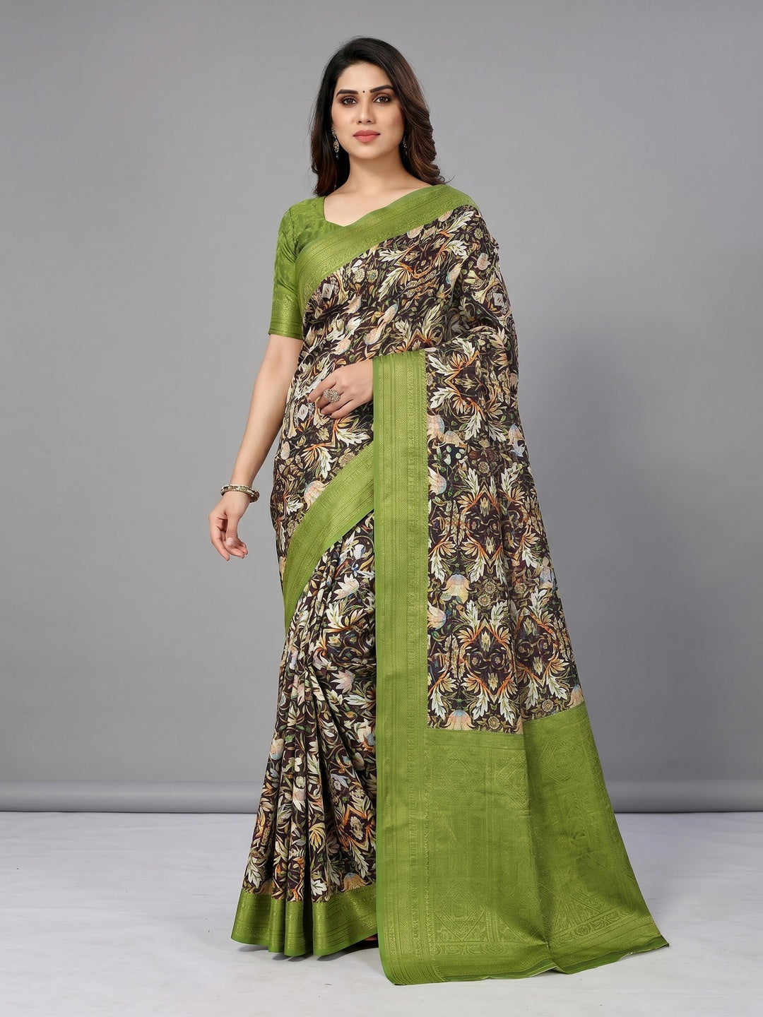 Black Digital Printed Art Silk Saree - Image 1