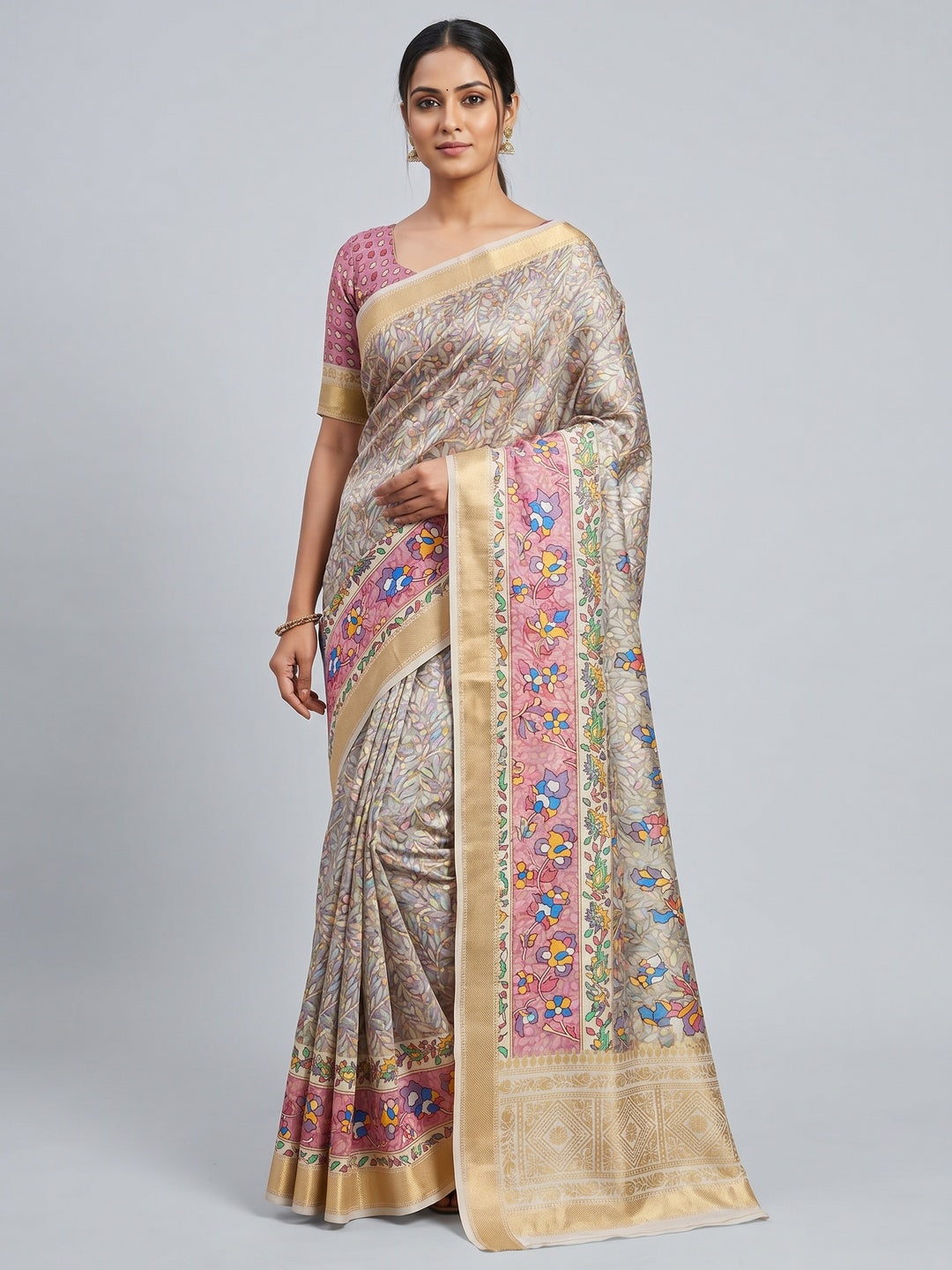 Grey Digital Printed Art Silk Saree - Image 1