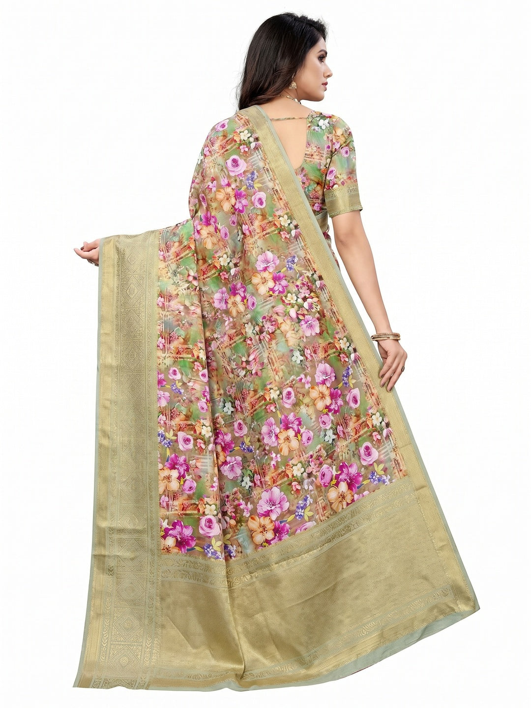 Multicolour Digital Printed Art Silk Saree - Image 3