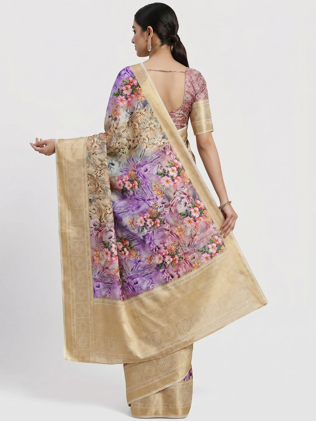 Multicolour Digital Printed Art Silk Saree - Image 3