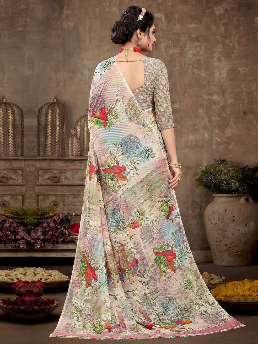 Multicolour Digital Printed Georgette Saree - Image 1